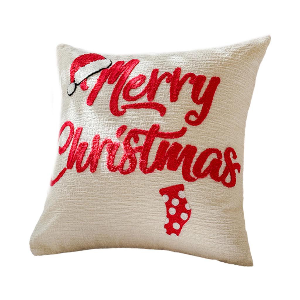 Christmas Embroidered Tufted Throw Pillow Luxe Polyester Decorative Cushion For Sofa Bedroom Holiday Home Decor
