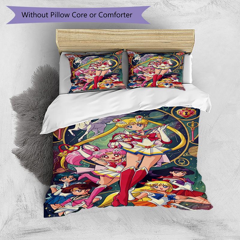 3pcs Duvet Cover Set (1*Duvet Cover + 2*Pillowcase, Without Core), Sailor Moon Print Bedding Set, Bedroom Decor, All‑Season, Birthday Gift