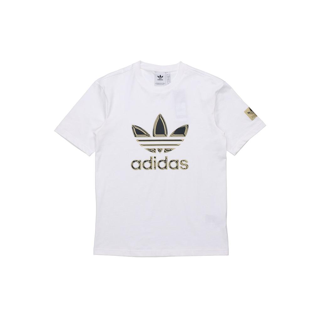 Adidas Originals Trefoil Metallic Logo Print Short Sleeve T-Shirt Men Tops White GT4371