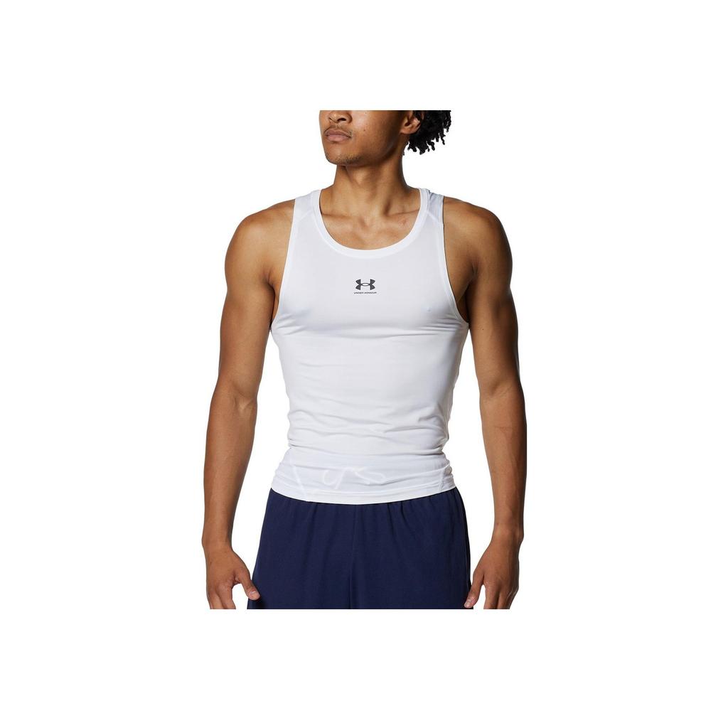 Under Armour Heat Gear Basketball Solid Slim Fit Quick Dry Sleeveless Top Men Tops White 1371947-100
