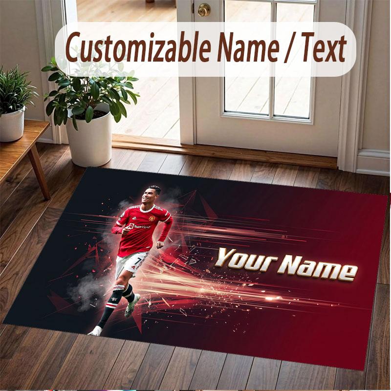 Custom Rug Cristiano Ronaldo Pattern Print Name Text Soft Non‑Slip Floor Carpet for Home Indoor Decoration