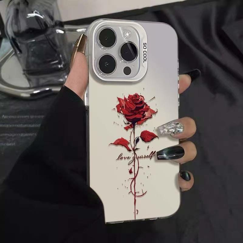 Английский чехол с красной розой для iPhone 15 Pro, 16 Pro Max, 17 Air