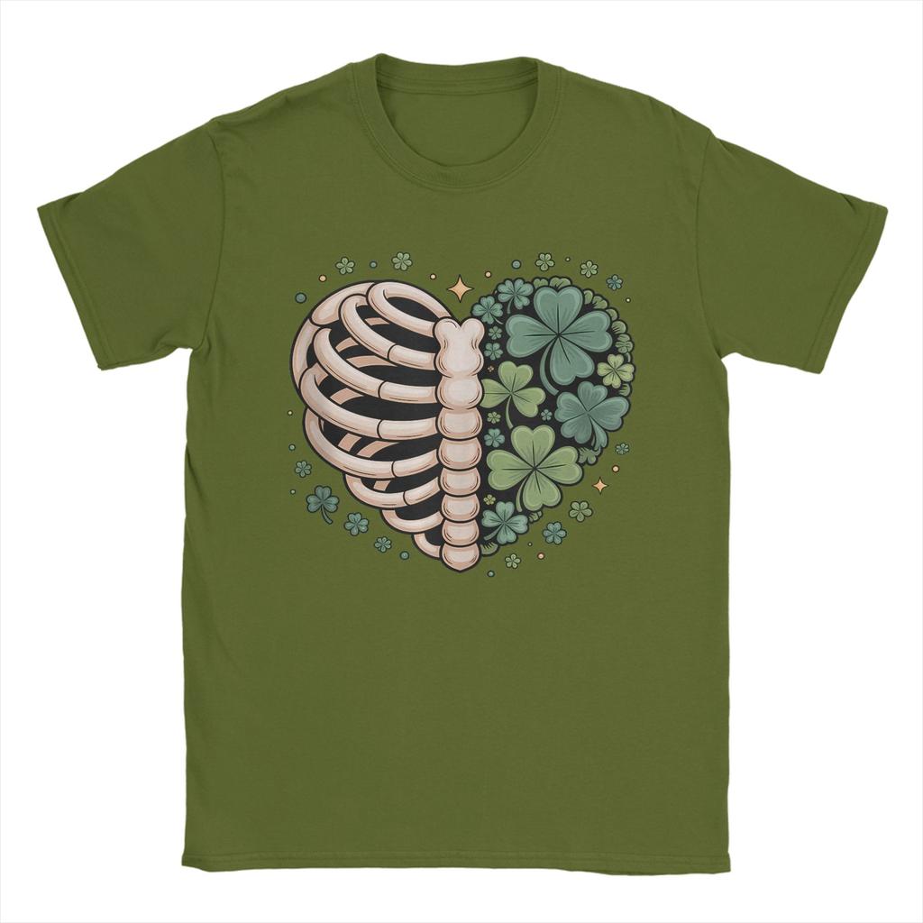 Lucky Bones Shamrock Skeleton Ribcage Heart TShirt Summer Cotton TShirts Adult Hippie Casual Tee Shirt ShortSleeve Top Tees
