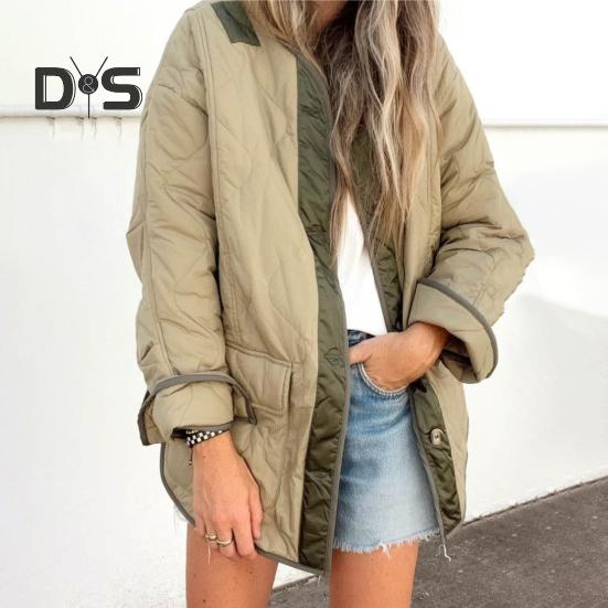 Женское зимнее пальто с двойными карманами, свободная однобортная куртка средней длины для повседневной носки, подходящая по цвету