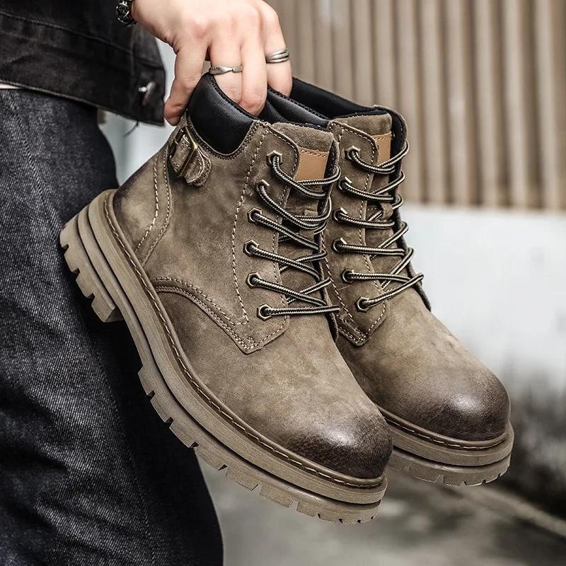 Fashion Men's Boots All-match Motorcycle Ankle Boots Platform Lace-Up Shoes for Men Casual Shoes High Top Boot Male Sneakers New