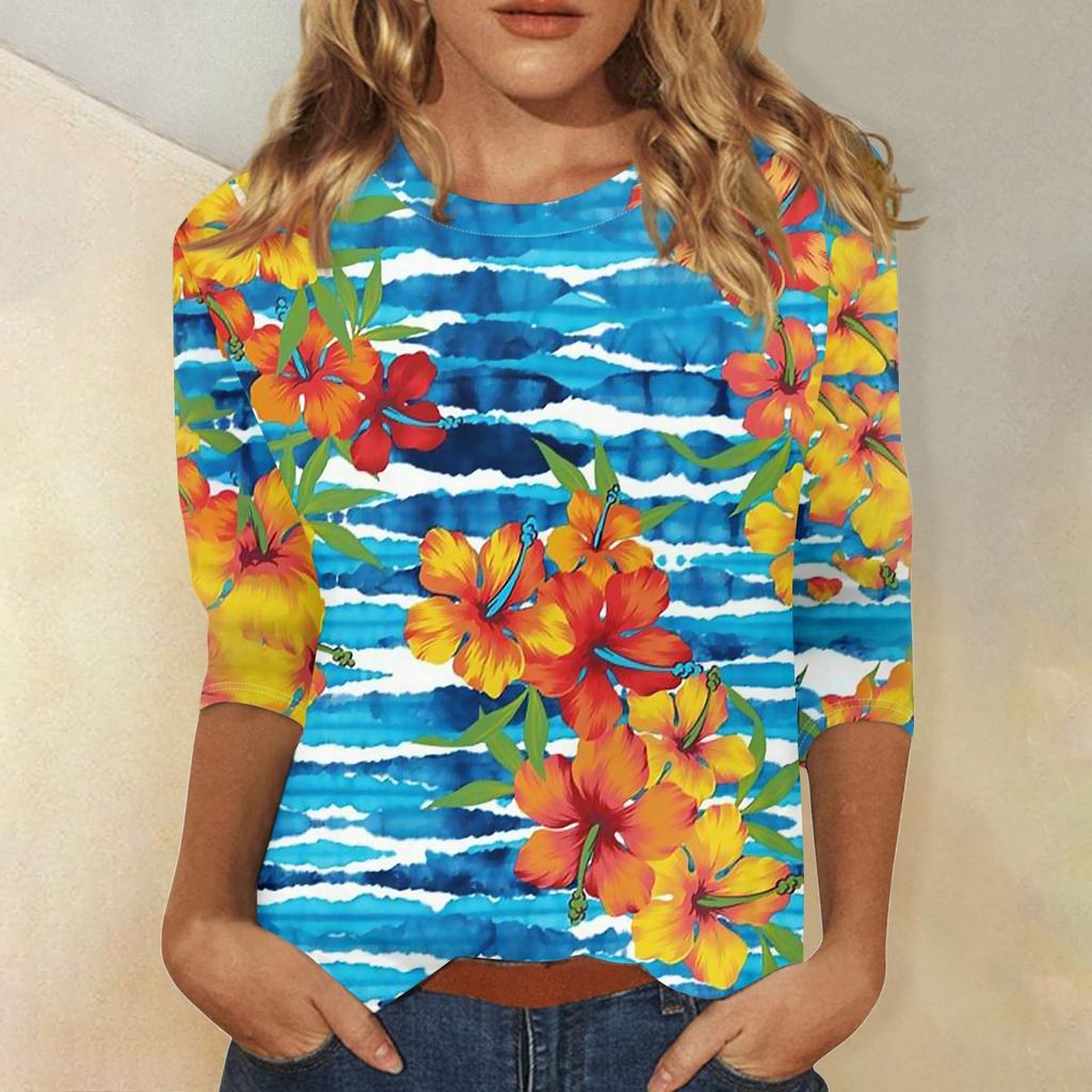 Рубашки с рукавом 3/4 для женщин, футболки с графическим принтом, блузки, повседневные базовые топы, пуловеры