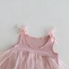 Летний детский комбинезон: Розовое сетчатое платье принцессы со сладким бантом для новорожденных девочек