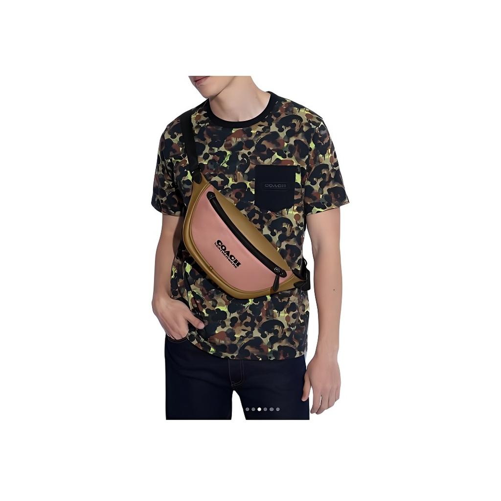 New COACH League Cow Leather Fanny Pack Large Size Men's Orange And Pink C5343-UAT