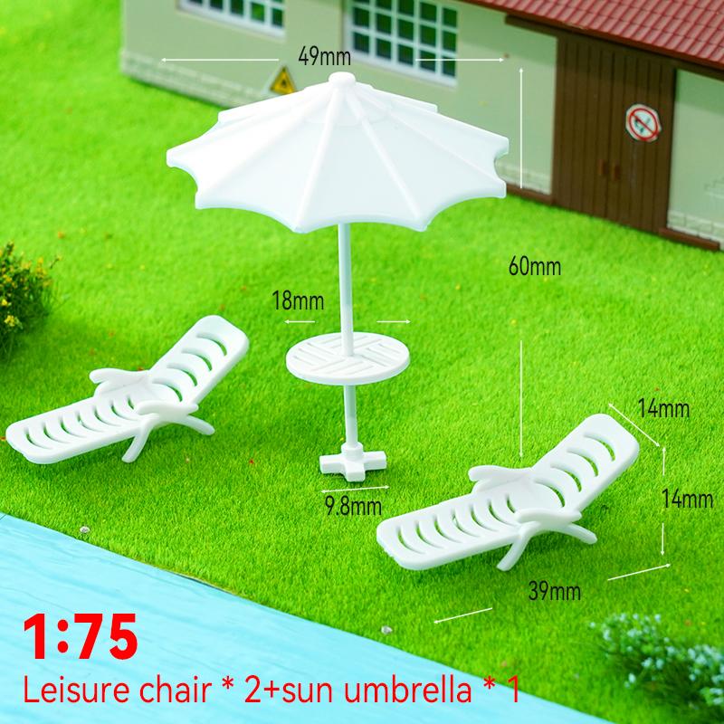 Scale 1:75-1:200 Simulation Miniature Sun Umbrella/Chair Set Model For Beach Sand Table Scene Layout Materials Diorama Kits