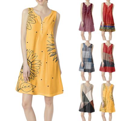 Женское летнее повседневное платье с V-образным вырезом и принтом в виде цветного платья с карманами