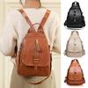Women Backpack Smooth Faux Leather Zipper Closure Multi Adjustable Layers Large Capacity Solid Strap Anti-theft Color Retro