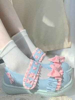 Туфли «Мэри Джейн» в стиле Лолита Кавайи, женские, слипоны, японские, милые, на плоской подошве, женские, с бантом-бабочкой, милые, модные, с круглым носком, летние