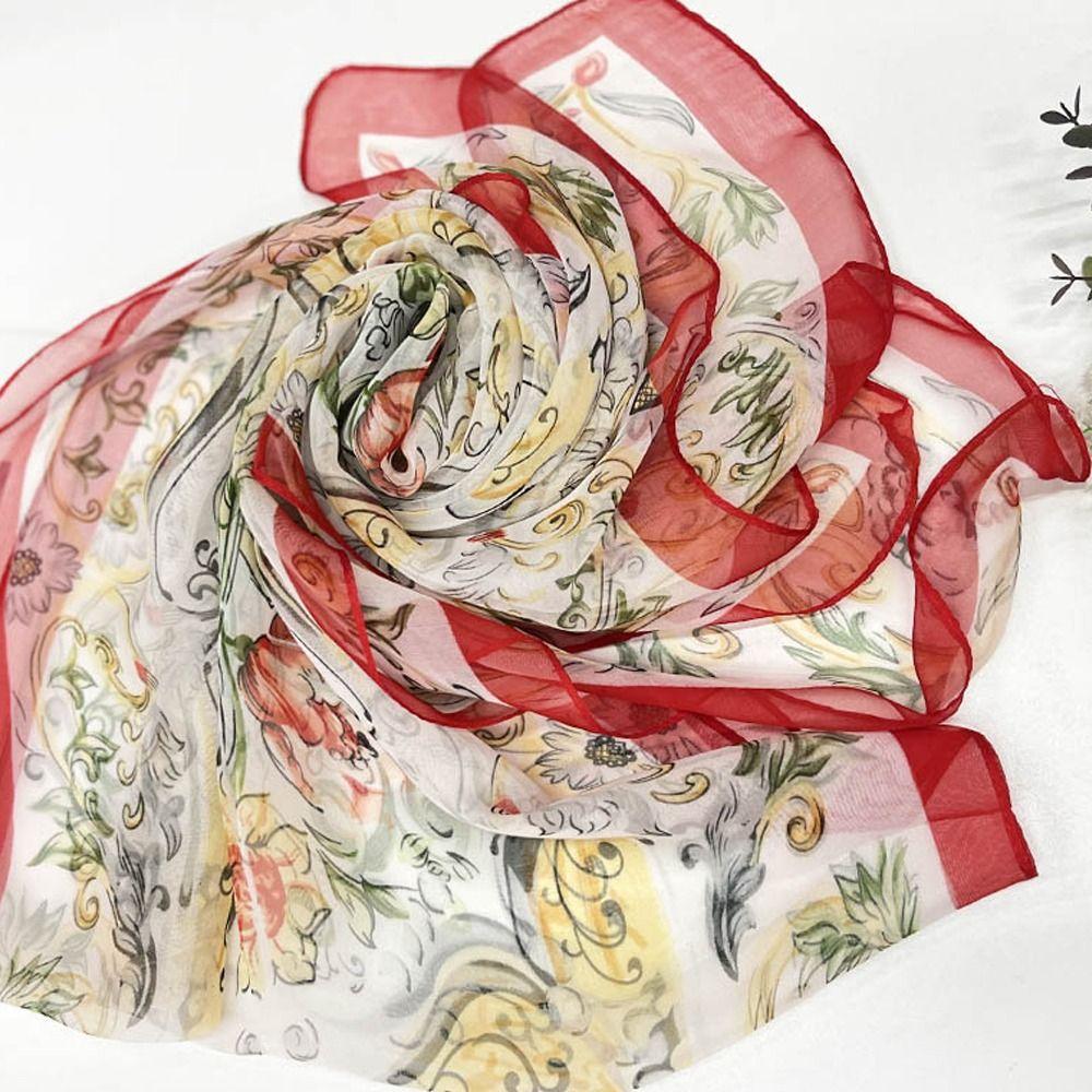 Breathable Silk Scarf Sun-Resistant Bandana Portable Long Wraps for Women