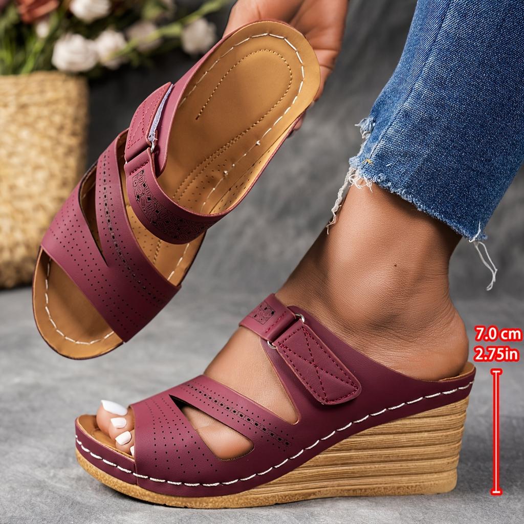 Ladies' Fashion Slope Heel Sandals - Casual Open Toed, Thick Bottom, Breathable PU Coverage, Suitable for All Seasons, Ladies' Sandals