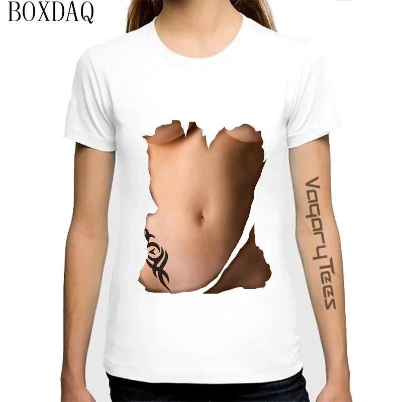 Женские летние крутые футболки, сексуальная перспектива, 3D-сиськи с принтом, женская футболка с короткими рукавами, летние уличные топы с круглым вырезом и узором груди