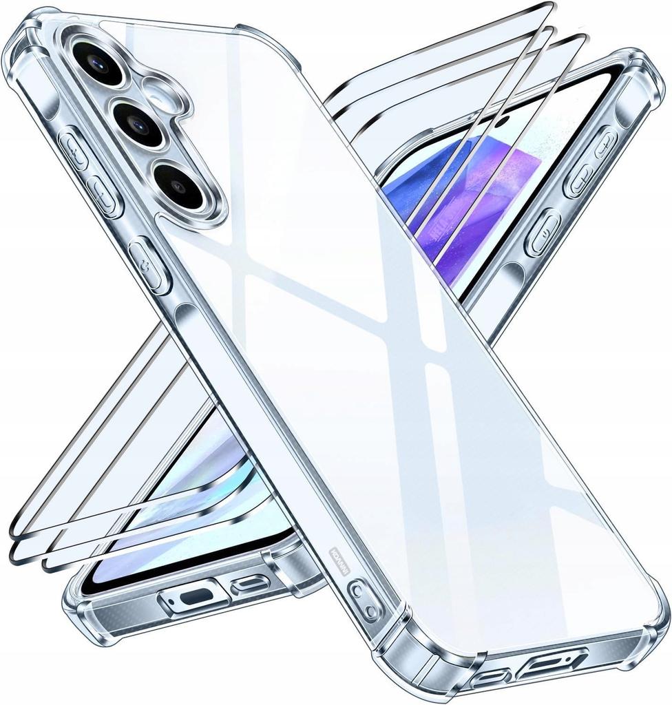 Clear Reinforced Anti Shock Case For Samsung A55 5G + 3X Glass