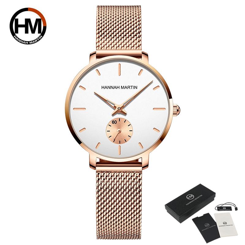 Hannah Martin Small Seconds Dial Quartz Movement Fashion Watch Waterproof Simple Women Gold Mesh Belt Top Brand Ladies Watches