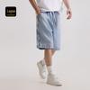 Cabbeen Men's Customized Denim Casual Shorts with Chessboard Webbing