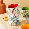 450ML Handmade Flower and Bird Pattern Design Ceramic Mug Coffee Cup Milk Mug Home Office Breakfast Oatmeal Cup Ceramic Tea Mug