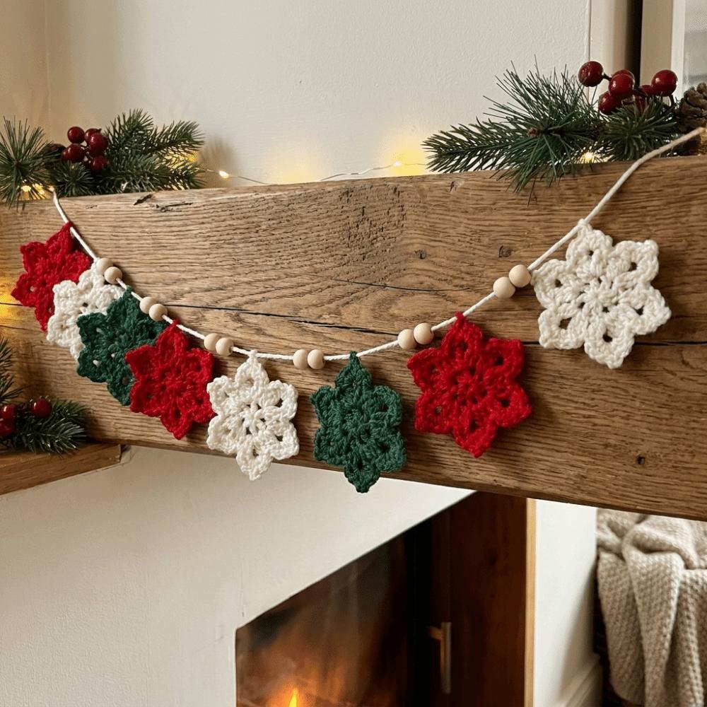 Non-Woven Fabric Christmas Garland Bunting Knitted Acrylic Fiberd Crochet Garland Gloves Hat Snowflake Holiday Banner