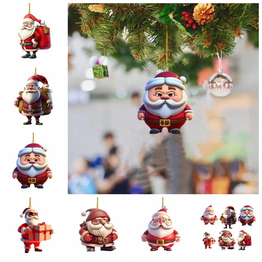 Santa Claus Xmas Car Ornament 2D Acrylic Christmas Snowman Santa Claus Pendants Pendants Gift