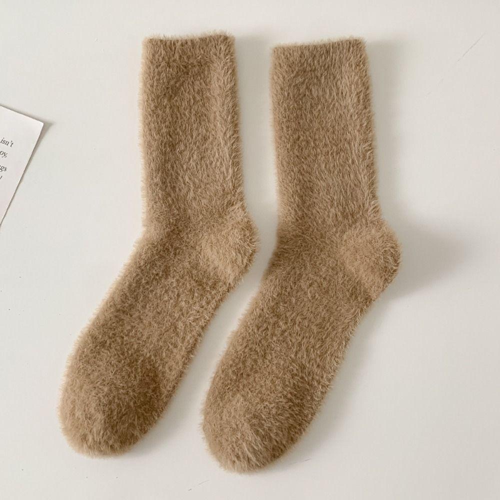 Solid Color Thick Fashion Trendy Middle Tube Hosiery Mink Velvet Man Socks Korean Style Socks