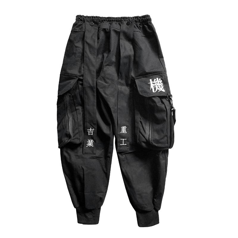 Японская уличная одежда Techwear Брюки-карго для мужчин Мешковатые широкие брюки черного цвета для бега