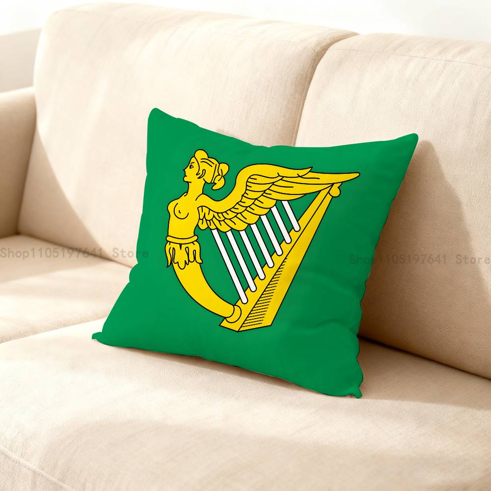 Ireland Flag Irish Harp Erin Go Pillow Case Cartoon Anime Peripheral Bedroom Sofa Decorative Cushion Cover Soft Cushion Cover