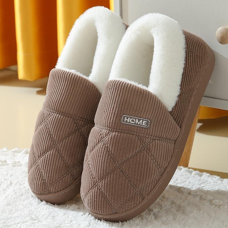 Corduroy Slippers New Winter Cotton Home Couple Antimoisture Slippery Thick Bottom Cotton Shoes