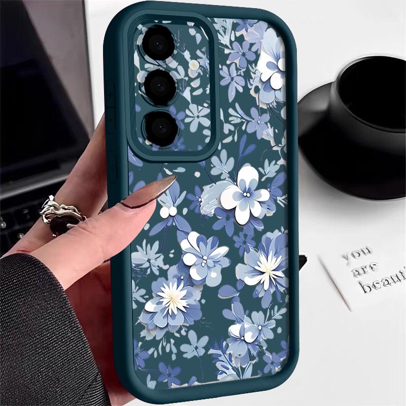 Сине-белые цветы Чехол для Samsung Galaxy A57 A37 A17 A56 A36 A26 A16 5G A55 A35 A15 A54 S21 FE S22 S23 S24 Plus S25 Edge S26 Ultra Чехол
