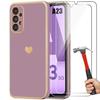 Case for Samsung Galaxy A23 5G - Shockproof - Purple - Heart Pattern - 2 Tempered Glasses
