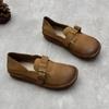 Retro Handmade Genuine Leather Flat Shoes Round Toe Casual Loafers Versatile Soft Cowhide Women's Shoes