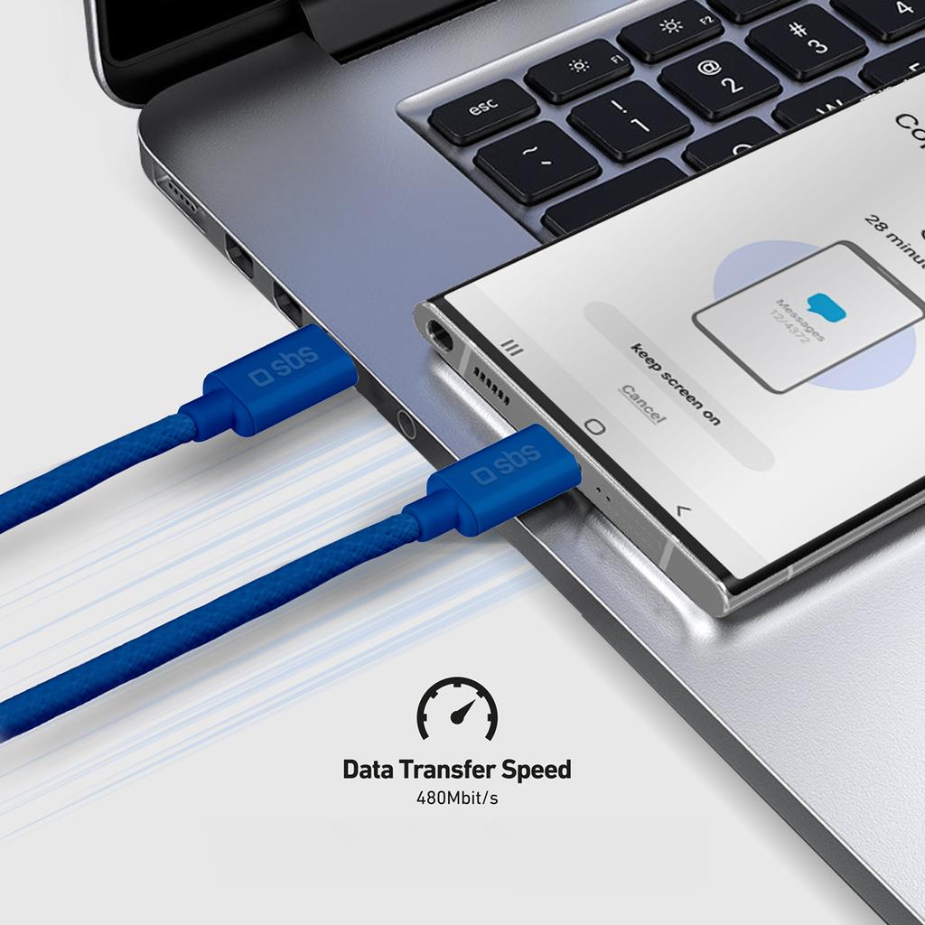 USB-C braided cable - USB-C 60W 1.5m - blue
