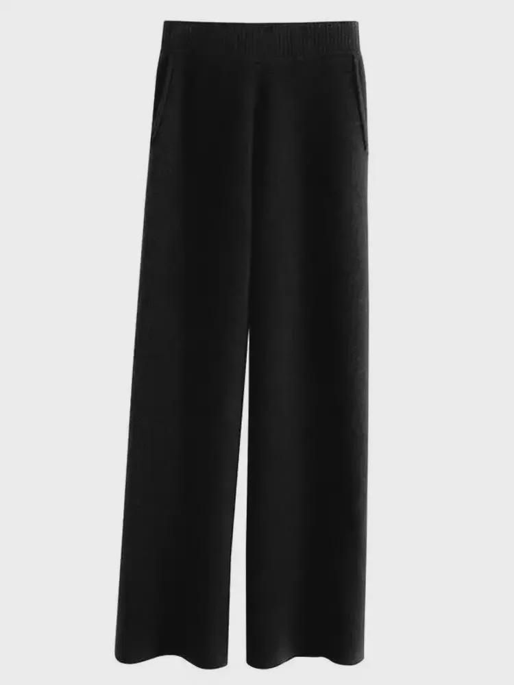 Осенне-зимние женские трикотажные брюки из искусственной шерсти с широкими штанинами и карманами - Маленький размер