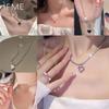 Purple Crystal Heart Pendant Necklace Women Sweet Cool Girl Punk Clavicle Chain Fashion Aesthetic Necklace Jewelry Gift