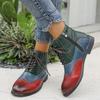 Multicolor Block Heel Single Boots Women's Round Toe Spliced Side Zip Front Lace-Up Soft Sole Non-Slip Shorthole Boots