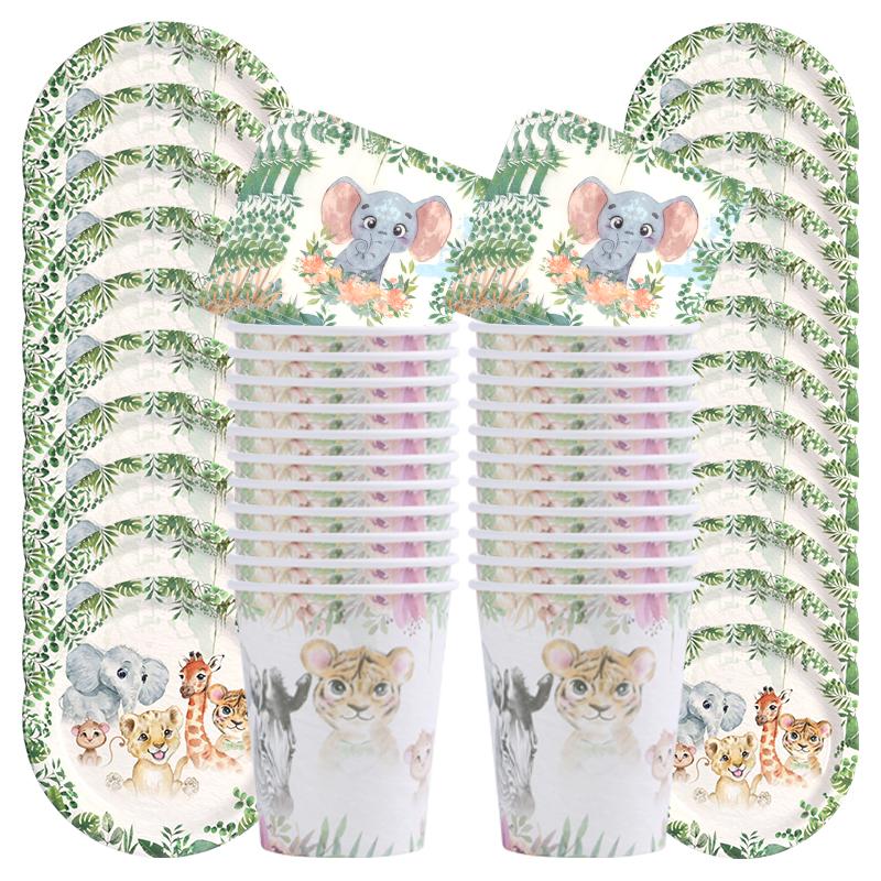 Tiger Lion Animal Pattern Disposable Tableware Set Safari Theme Party Decorations Boy Wild One First Birthday Party Supplies