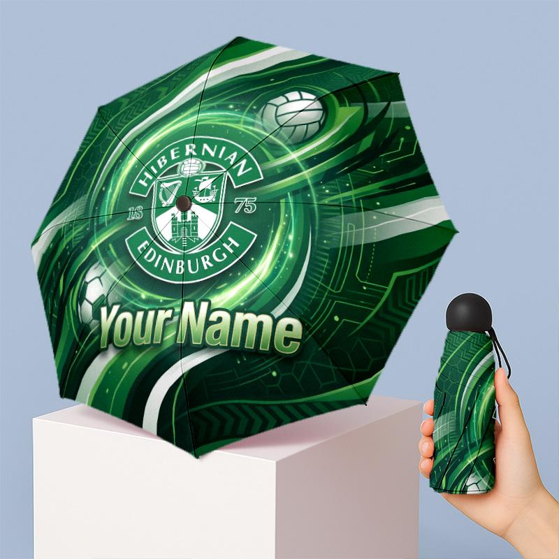 Hibernian FC Manual Five Fold 8 Rib Umbrella Support Custom Text, Lightweight Travel Umbrella