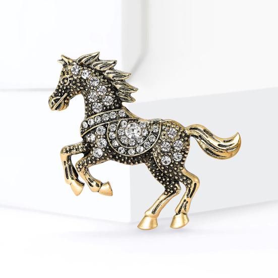 Vintage Rhinestone Horse Brooch Alloy Running Horse Lapel Pin Sweater Cardigan Coat Business Suit Decoration Men Women Clothing Accessories