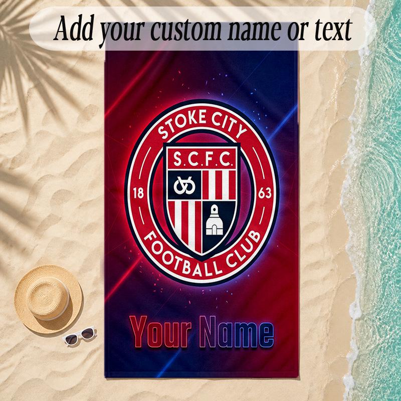 Beach TowelStoke City FC Custom Name Text Personalized Soft Towel for Beach Pool Indoor Home Decor Gift