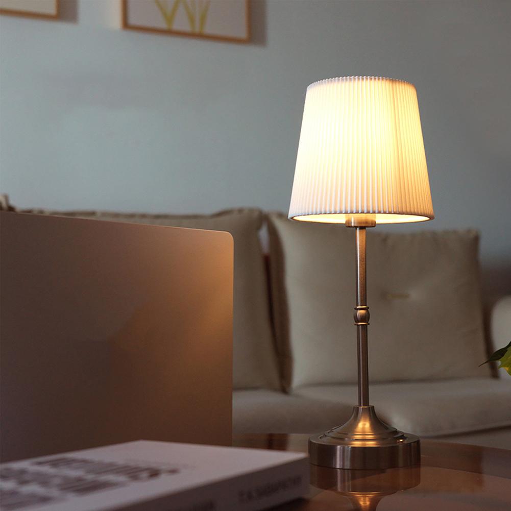 Cordless LED Metal Table Lamp USB Rechargeable Touch Control Portable Fabric Shade Desk Lamp Night Light for Bedroom Bar Balcony