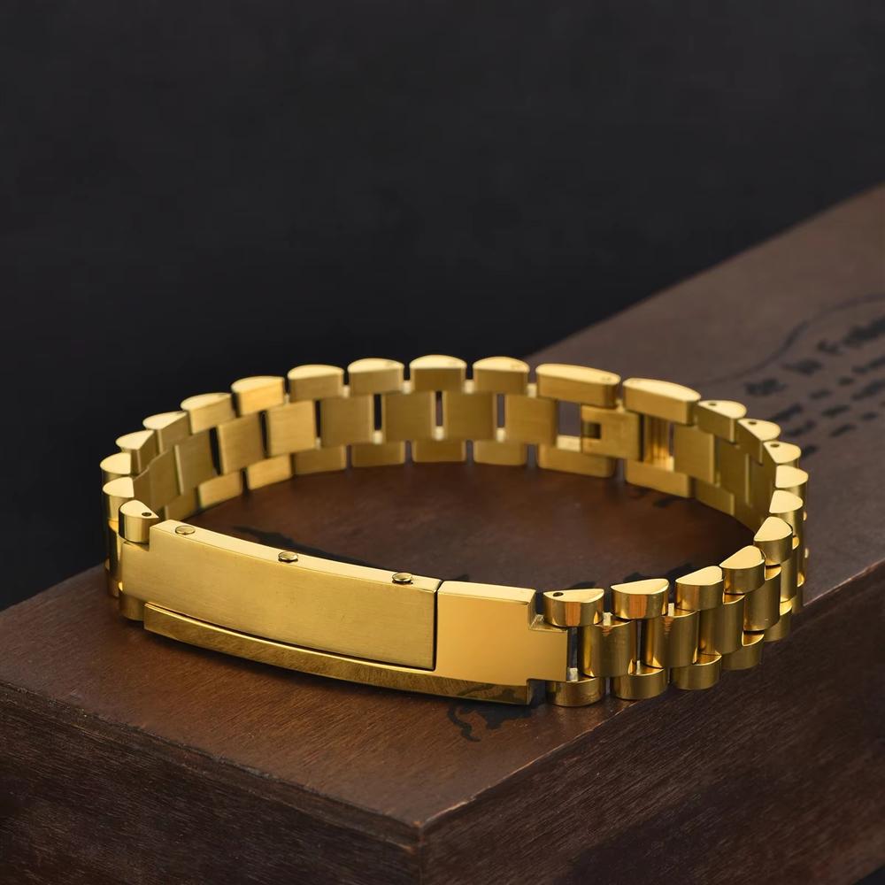 Waterproof Gold Plated 316L Stainless Steel Strap Chain Bracelet Custom logo Personalized Men's Gift Fashion Jewelry