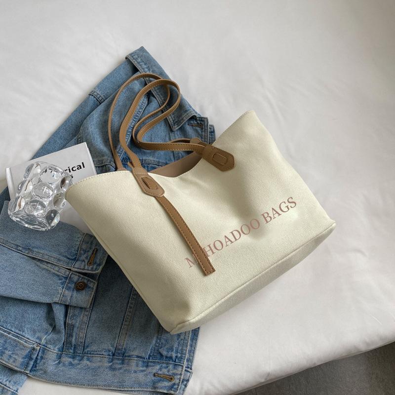 Холщовая сумка большой вместимости женская 2025 новая повседневная сумка через плечо сумка для занятий для студентов колледжа сумка для поездок на работу сумка-тоут