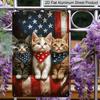 2D Flat Patriotic Kitten Metal Sign, 8×12 Inch Aluminum Wall Art, Cute Cats with Star Bandanas, Durable Decor for Pet Lovers, 4th of July