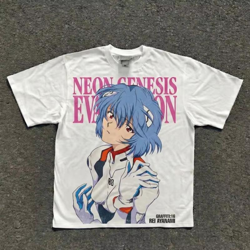 Неон Genesis Evangelion Рей Аянами Винтажная Стиранная Черная Хлопковая Футболка для Женщин и Мужчин Удобная
