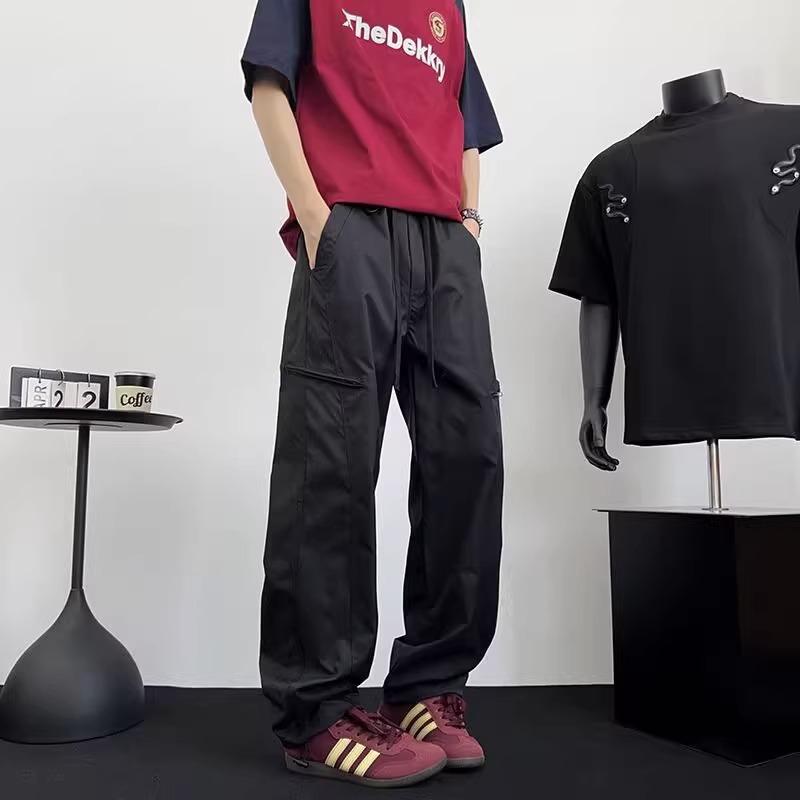 Летние быстросохнущие брюки для зарядки Мужские американские свободные брюки прямого кроя Повседневные брюки Красивые уличные брюки с широкими штанинами для работы
