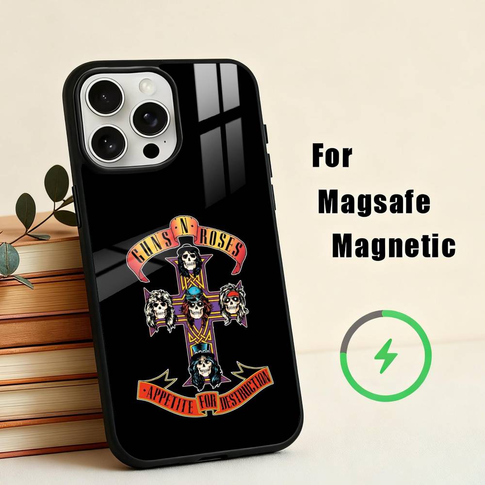 Band G-Guns-S N R-Roses Phone Case For iPhone17,16,15,14,13,12,11 Plus,For Magnetic Wireless Charge Cover