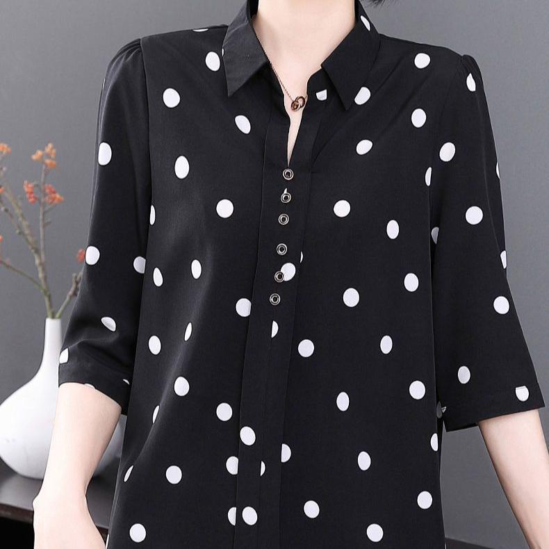 Polka Dot Shirt Women's Summer Short Sleeved Casual Shirt Mid Sleeved Top
