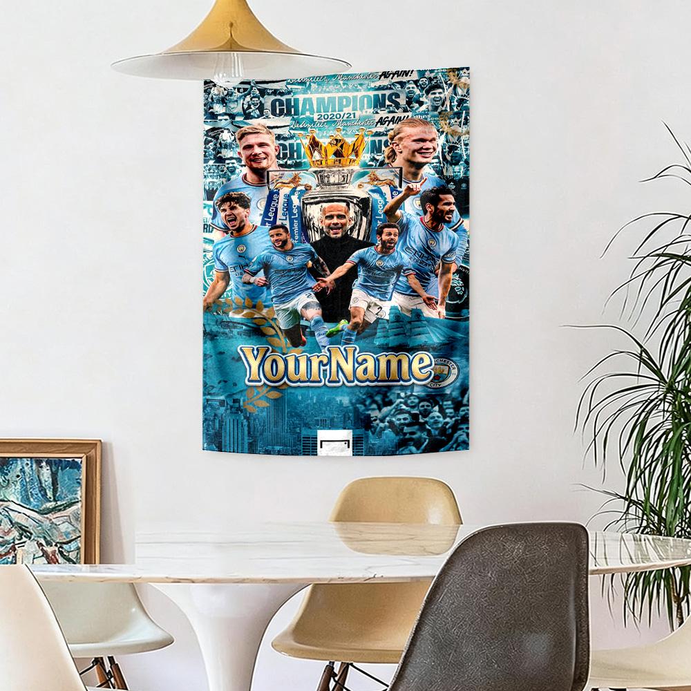 Manchester City Custom Your Name Wall Decor Tapestry Art For Pet Memorial Birthdaywedding Party Backdrop Family Gift