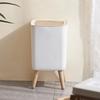 2L Mini Trash Can and 10L High Foot Wood Grain Dustbin Simple Press Trash Storage Bin Kitchen Bathroom Desktop Garbage Bucket